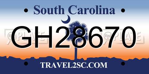 GH28670 South Carolina License Plate