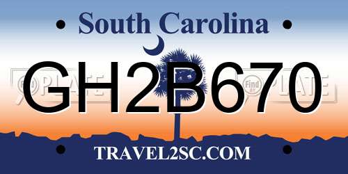 GH2B670 South Carolina License Plate