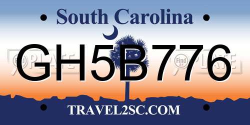 GH5B776 South Carolina License Plate