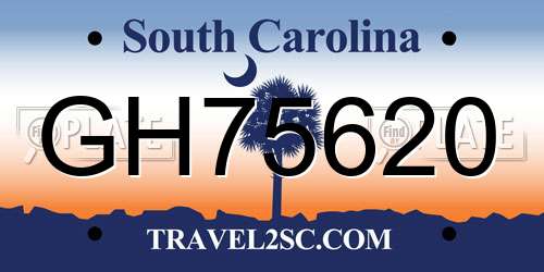 GH75620 South Carolina License Plate