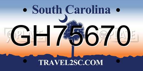 GH75670 South Carolina License Plate