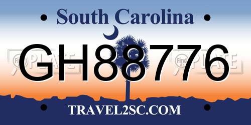 GH88776 South Carolina License Plate
