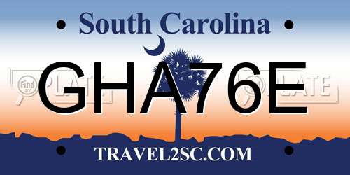 GHA76E South Carolina License Plate