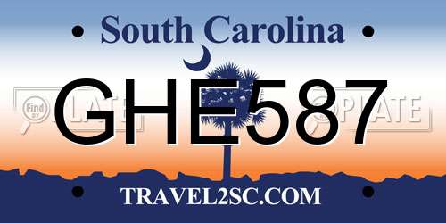 GHE587 South Carolina License Plate