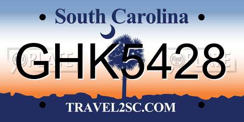 GHK5428 South Carolina License Plate