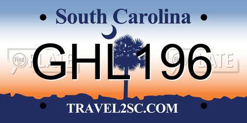 GHL196 South Carolina License Plate