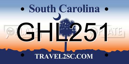 GHL251 South Carolina License Plate
