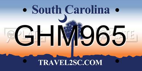 GHM965 South Carolina License Plate