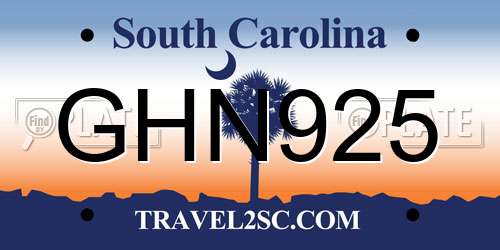 GHN925 South Carolina License Plate