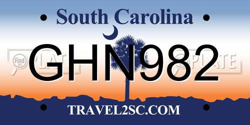 GHN982 South Carolina License Plate