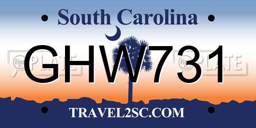GHW731 South Carolina License Plate