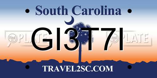 GI3T7I South Carolina License Plate