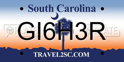 GI6H3R South Carolina License Plate