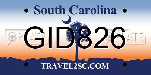 GID826 South Carolina License Plate