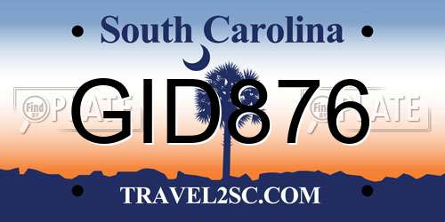 GID876 South Carolina License Plate
