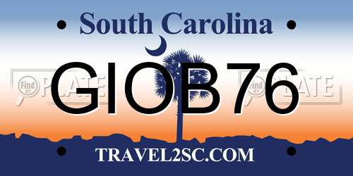 GIOB76 South Carolina License Plate