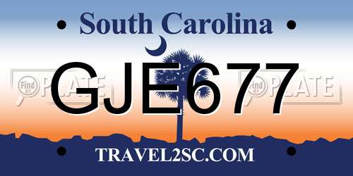 GJE677 South Carolina License Plate