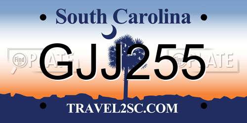 GJJ255 South Carolina License Plate