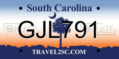 GJL791 South Carolina License Plate