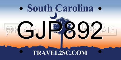 GJP892 South Carolina License Plate