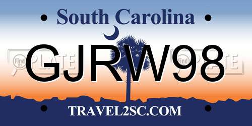GJRW98 South Carolina License Plate
