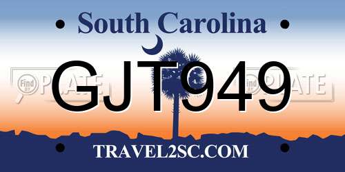 GJT949 South Carolina License Plate