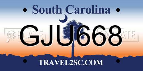 GJU668 South Carolina License Plate