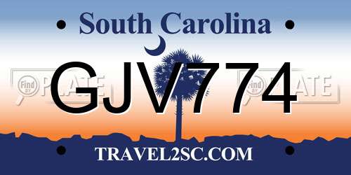 GJV774 South Carolina License Plate