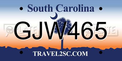 GJW465 South Carolina License Plate