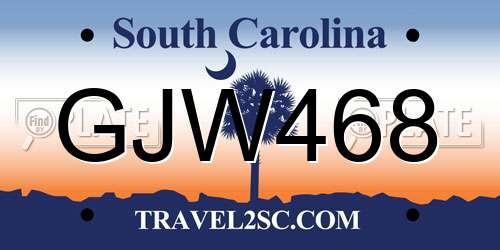GJW468 South Carolina License Plate