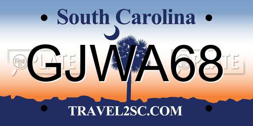 GJWA68 South Carolina License Plate