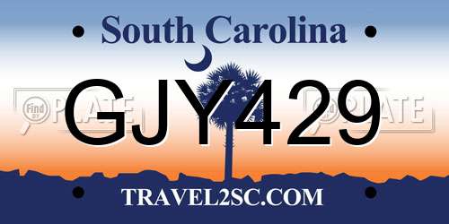 GJY429 South Carolina License Plate