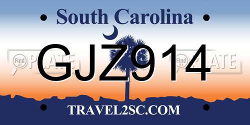 GJZ914 South Carolina License Plate