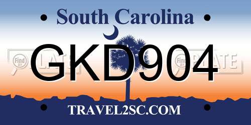 GKD904 South Carolina License Plate