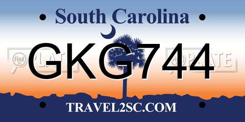 GKG744 South Carolina License Plate