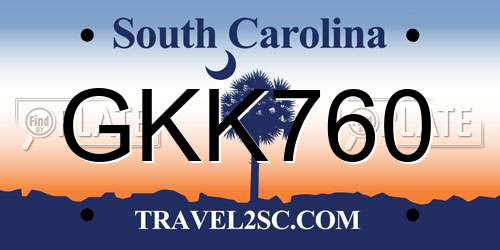 GKK760 South Carolina License Plate