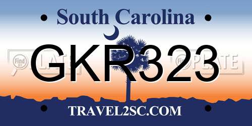 GKR323 South Carolina License Plate