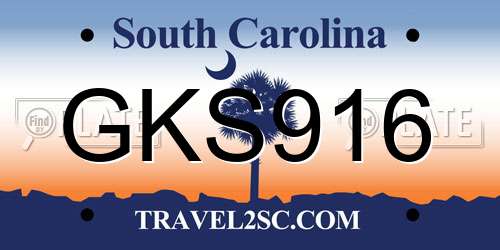GKS916 South Carolina License Plate