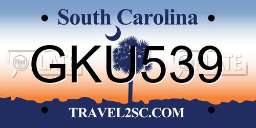 GKU539 South Carolina License Plate