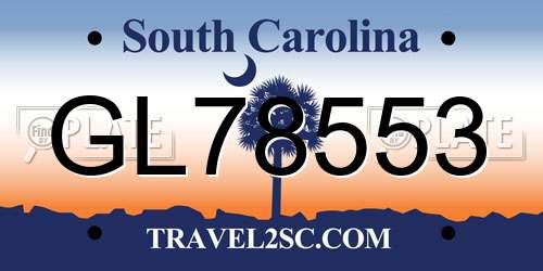 GL78553 South Carolina License Plate