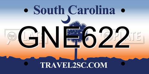 GNE622 South Carolina License Plate