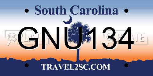GNU134 South Carolina License Plate