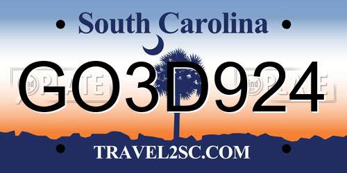 GO3D924 South Carolina License Plate
