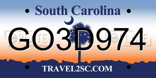 GO3D974 South Carolina License Plate