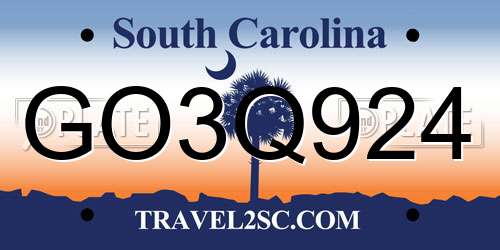 GO3Q924 South Carolina License Plate