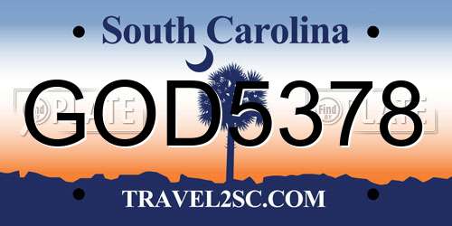 GOD5378 South Carolina License Plate