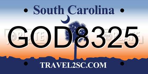 GOD8325 South Carolina License Plate