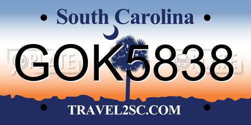 GOK5838 South Carolina License Plate