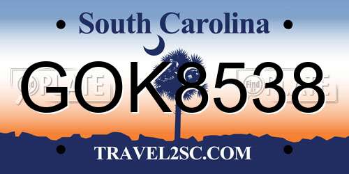 GOK8538 South Carolina License Plate
