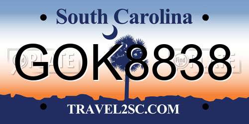 GOK8838 South Carolina License Plate